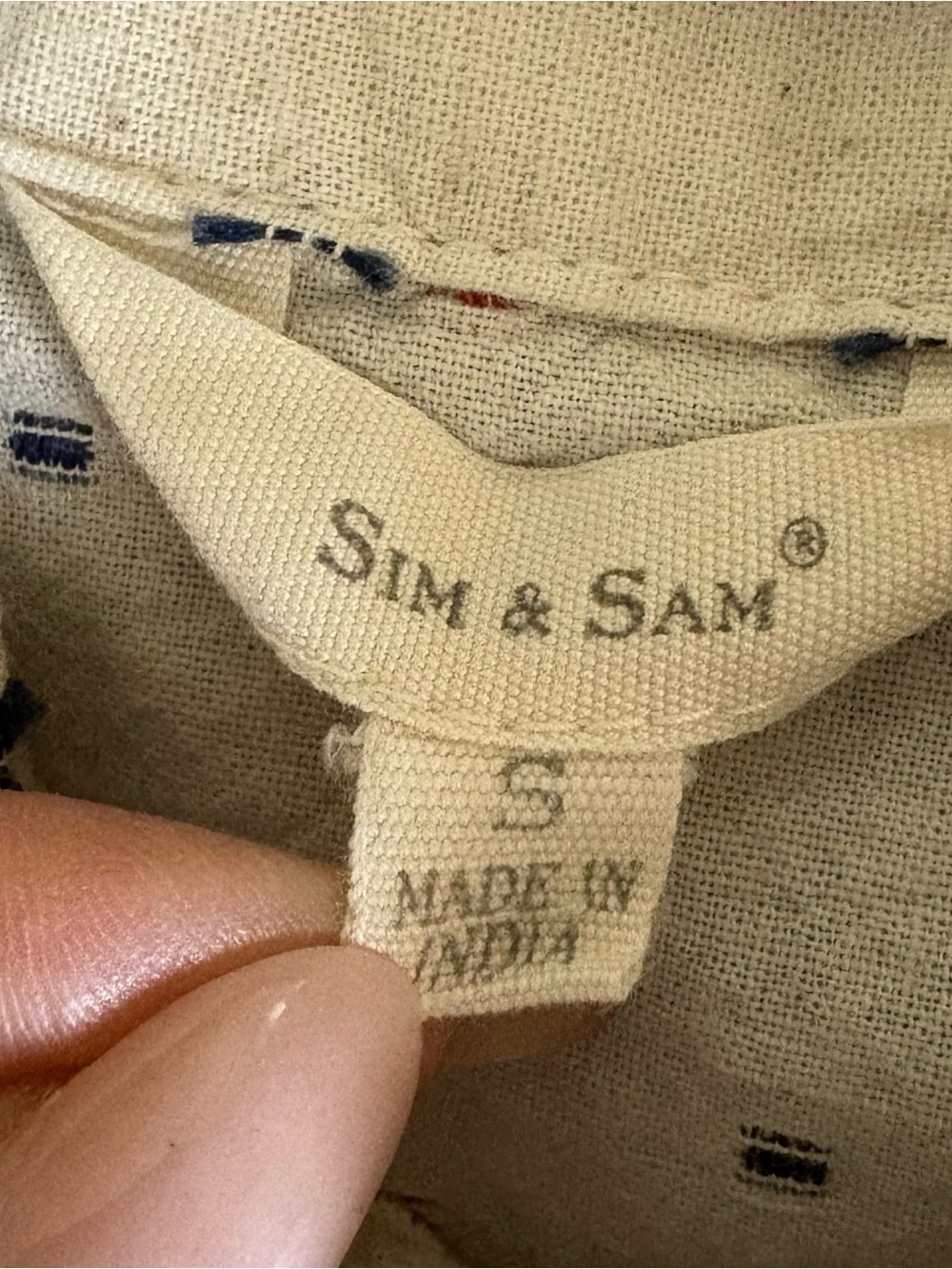 Sim & Sam Cream Button-Up Top with Red & Navy Dot Accents - Picture 5 of 6